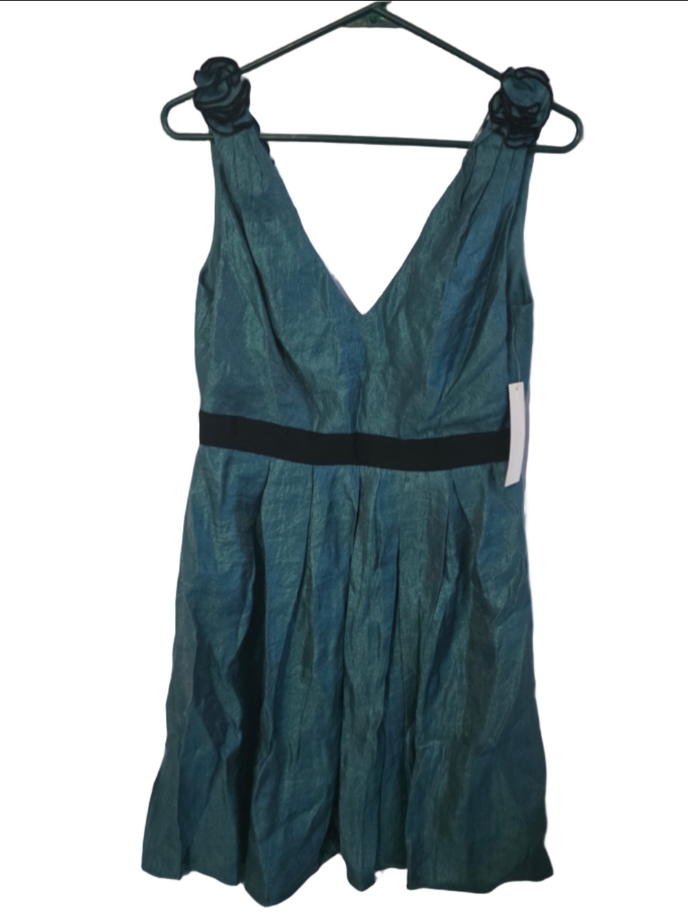 Women's Adrianna Papell Teal & Black Sleeveless Dress Size 10 floral formal y2k
